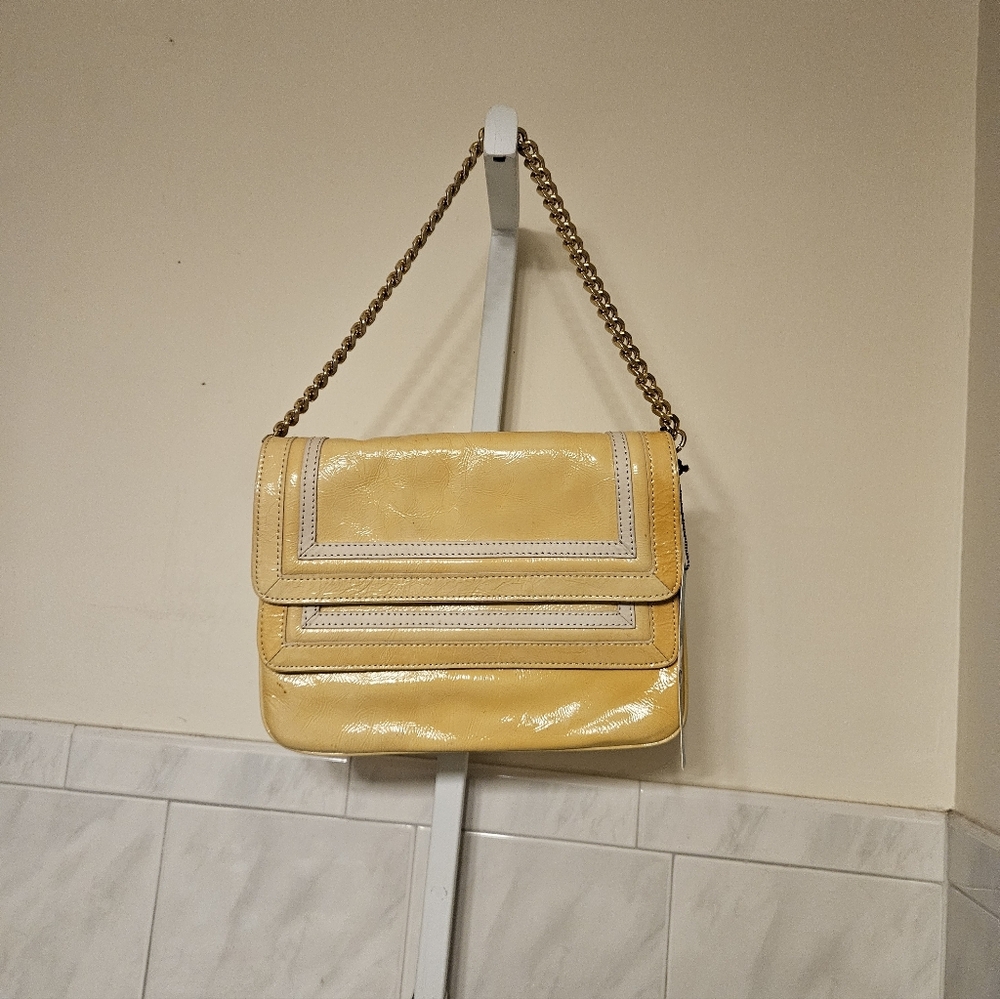 Kate Landry Crinkle Patent Shoulder Bag With Gold Chain Strap